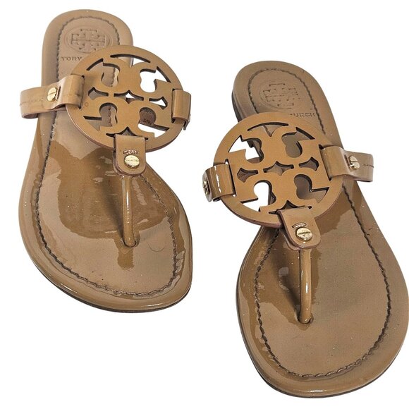 Tory Burch Women Miller Patent Leather Sandal 7.5 Best Seller Chic Minimalist - Picture 5 of 12